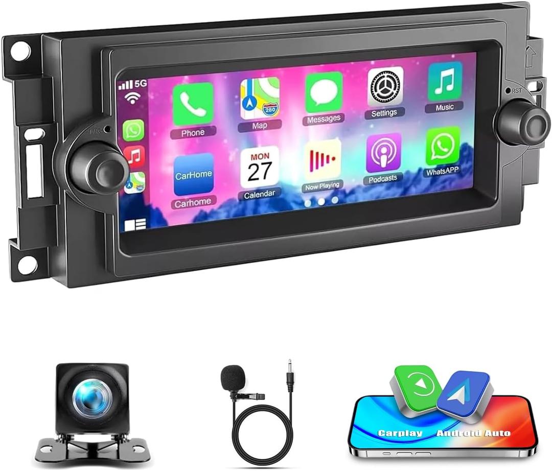 6.86" Double Din Car Radio Stereo for Jeep Wrangler 2003-2006 Grand Cherokee 1999-2004 for Chrysler 300 Town & Country 2002-2008 Android 13 with Wireless Carplay Android Auto Touch Screen Car Radio