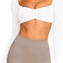 TZLDN Long Sleeve Workout Tops for Women Crop Tops with Built in Bra Padded Square Neck Yoga Athletic Gym Shirts Low Impact (Medium, White)