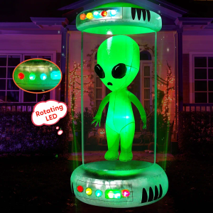 Joiedomi 7 ft Halloween Inflatable Outdoor Decoration, Alien Inflatable Halloween Decor Outdoor with Animated LEDs, Halloween Blow Ups Alien Decorations with Test Tube for Halloween Yard Decoration