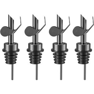 Olive Oil Dispenser Spout, Weighted Liquor Pour Spout, Syrup Dispenser Spout, Stainless Steel Automatic Pour Spouts for Liquor Bottles, Oil Bottles, Vinegar, Syrup and Alcohol 4 Pack Black