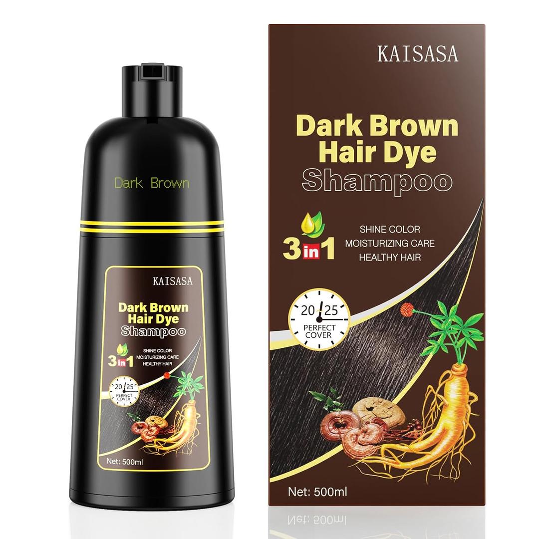 Dark Brown Hair Dye Shampoo 3 in 1, Hair Color Shampoo for Women and Men, Hair Dye to Cover Gray Hair, Herbal Ingredient Shampoos for Grey Hair Coverage 500ml (Dark Brown)