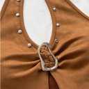 MakeMeChic Women's Halter Tops Cowboy Chic Studded Suede Tie Backless Fall Crop Tops (L)