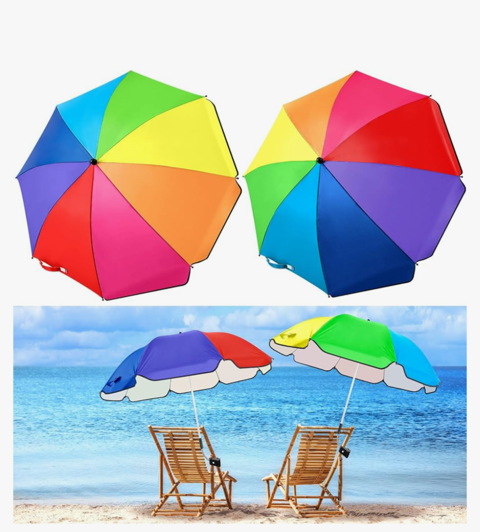 Buryeah 2 Pcs Automatic Chair Umbrella with Universal Clamp 44" UPF 50+ Portable Clamp on Beach Chair Adjustable Wheelchair Umbrella for Outdoor Patio Parasol