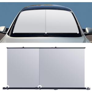 BBTO 2 Pcs Automatic Retractable Car Sunshade - Windshield Sun Shade for Car Window Shades - UV and Heat Protection - Foldable Front Window Sunshade - Automotive Accessories