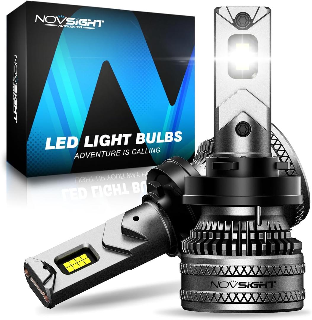 NOVSIGHT Fog Light Bulbs - 70000LM Ultra Bright // Fog Bulb, 100,000+ Hours Lifespan, Automotive High/Low Beam LED Bulb With Cooling Fan, 6500K White, IP68 Waterproof, Pack of 2