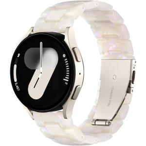 Lerobo Lightweight Resin Band Compatible with Samsung Watch 7 6 5 4 40mm 44mm Galaxy Watch 4 6 Classic 42mm 46mm 43mm 47mm Galaxy 5 Pro 45mm Active 2 40mm 42mm, 20mm Smartwatch Band for Women Men (Cream White-Starlight)