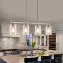 Mecgirn Island Light for Kitchen, Brushed Nickel Dining Room Light Fixture Over Table, 4-Light Linear Chandelier Pendant Lighting for Dining Table Kitchen Island Living Room, 4 Light + Clear Glass