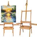 Large Wooden H-Frame Studio Easel with Storage Drawer and Palettes, Solid Beechwood Painting Easel for Students, Beginners, and Artists, Hold Canvas to 36Inches High, 19x19x38 inches