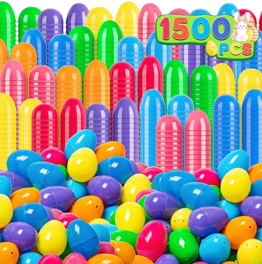 V-Opitos 1500 Pack Easter Plastic Eggs, 2.4'' Bulk Empty Easter Eggs in 8 Colors, Hinged Fillable Eggs for Easter Egg Hunt, Surprise Eggs, Basket Stuffers Fillers, Easter Party Favor for Kids