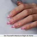 BTArtbox Almond Press On Nails Medium - Lamp-Curable Pink Cat Eye Press On Nails with Glue for Women, Semi-Transparent Soft Gel Glue On Nails in 15 Sizes - 30 Stick On Nails Kit, Rosy Dew