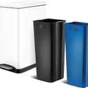 Home Zone Living 13 Gallon Slim Kitchen Trash Can with Dual Compartments for Recycling, Stainless Steel, White, 50 Liters Total