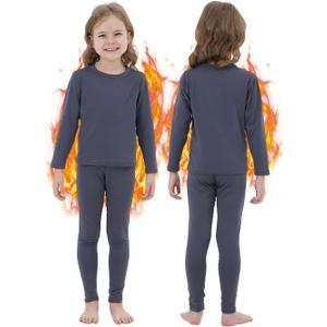 PISIQI Girls Thermal Underwear Set Ultra Soft Long Underwear for Kids Fleece Lined Winter Warm Base Layer Kids Long Johns Set (XL)