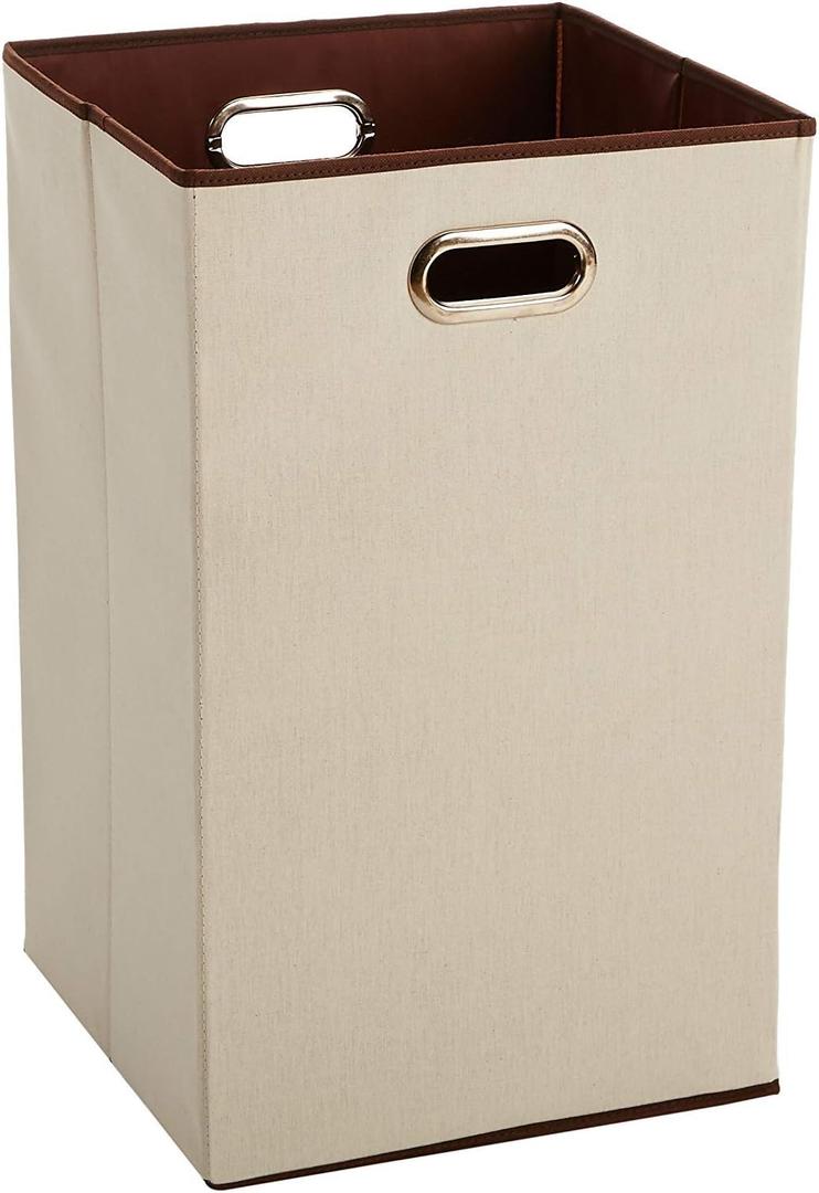Amazon Basics Rectangular Foldable Laundry Basket Hamper, Beige,Brown