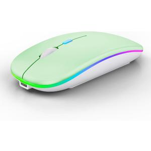 WREANU Wireless Bluetooth Mouse Rechargeable Laptop Mice with LED Lights Silent Slim Use(BT5.2 and 2.4G Portable USB Receiver)Dual Mode Computer Mouse for Laptop/iPad/Tablet/Apple/Computer/Mac(Green)