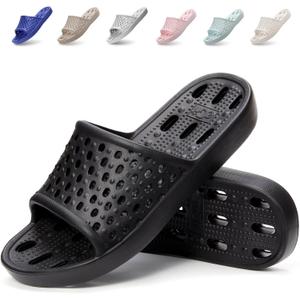 Xomiboe Shower Shoes Men Quick Drying Women Shower Sandals Non-Slip Comfortable House Slippers Bathroom Hotel Flip Flops Slides With Students Gym (Black)