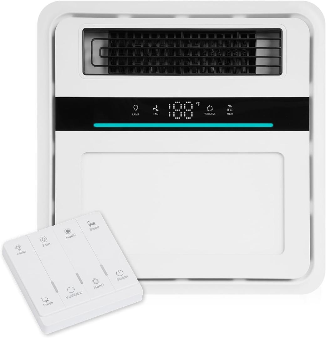 Bathroom Exhaust Fan with Light and Heater, 4 in 1 Bathroom Fan with Heater, 1900W Heating Power, Remote Control, Quiet & Powerful for Ventilation, Lighting, Heating (Multi, 1700w)