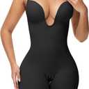 SHAPSHE Backless Shapewear Strapless Deep U Plunge Bodysuit for Women Built In Bra Tummy Control Low Back Body Shaper (Black)