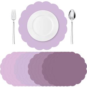 Tinlade 80 Pcs Dusty Purple Placemats Paper 13 Inch Disposable Place Mats Decorative Round Scalloped Table Placemats for Wedding Banquet Bridal Birthday Party Supplies Dining Tableware Decor
