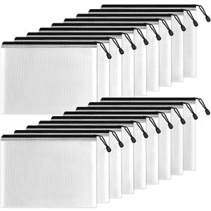 SUNEE Plastic Mesh Zipper Pouch 7x11 in (Black, 18 Packs),Extra Large Water-Resistant Zip Bag for School Office Supplies, Puzzles & Games Organizing Storage
