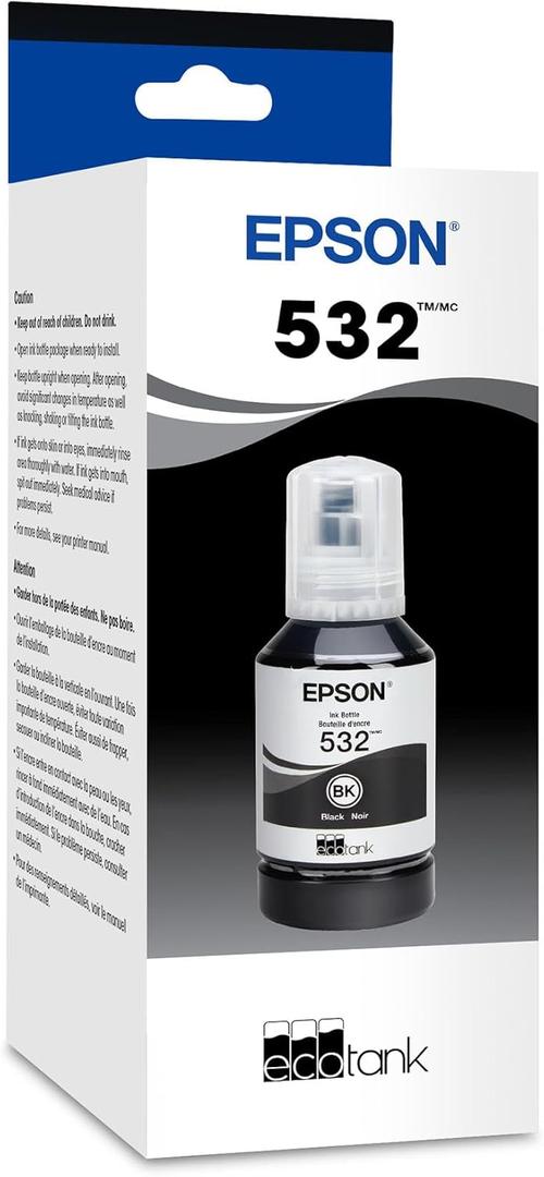 EPSON 532 EcoTank Ink Ultra-high Capacity Bottle Black (T532120-S) Works with ET-M2170, M3000, M3170, M1000, M1170