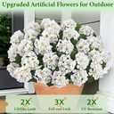 8 Bundles Artificial Flowers for Outdoors, Realistic Geraniums Fake Flowers for Decorations, UV Resistant Silk Faux Flowers Plants for Outside Garden Porch Planter Yard Patio Home Decor(White)