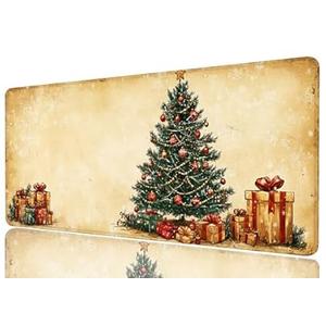 Christmas Desk Mat Gaming Large Mouse Keyboard Pad Christmas Tree Ornaments Vintage Desktop Mat and Mouse Extra Large Full Desk Computer Pads 31.5" x 11.8"