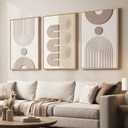 Large 3D Textured Framed Boho Neutral Abstract Wall Art for Living Room, 3 Piece Modern Paintings Artwork for Walls, Minimalist Beige White Geometric Pictures for Bedroom Hallway Office Wall Decor 24x36 In, 24"w X 36"h X 3pcs