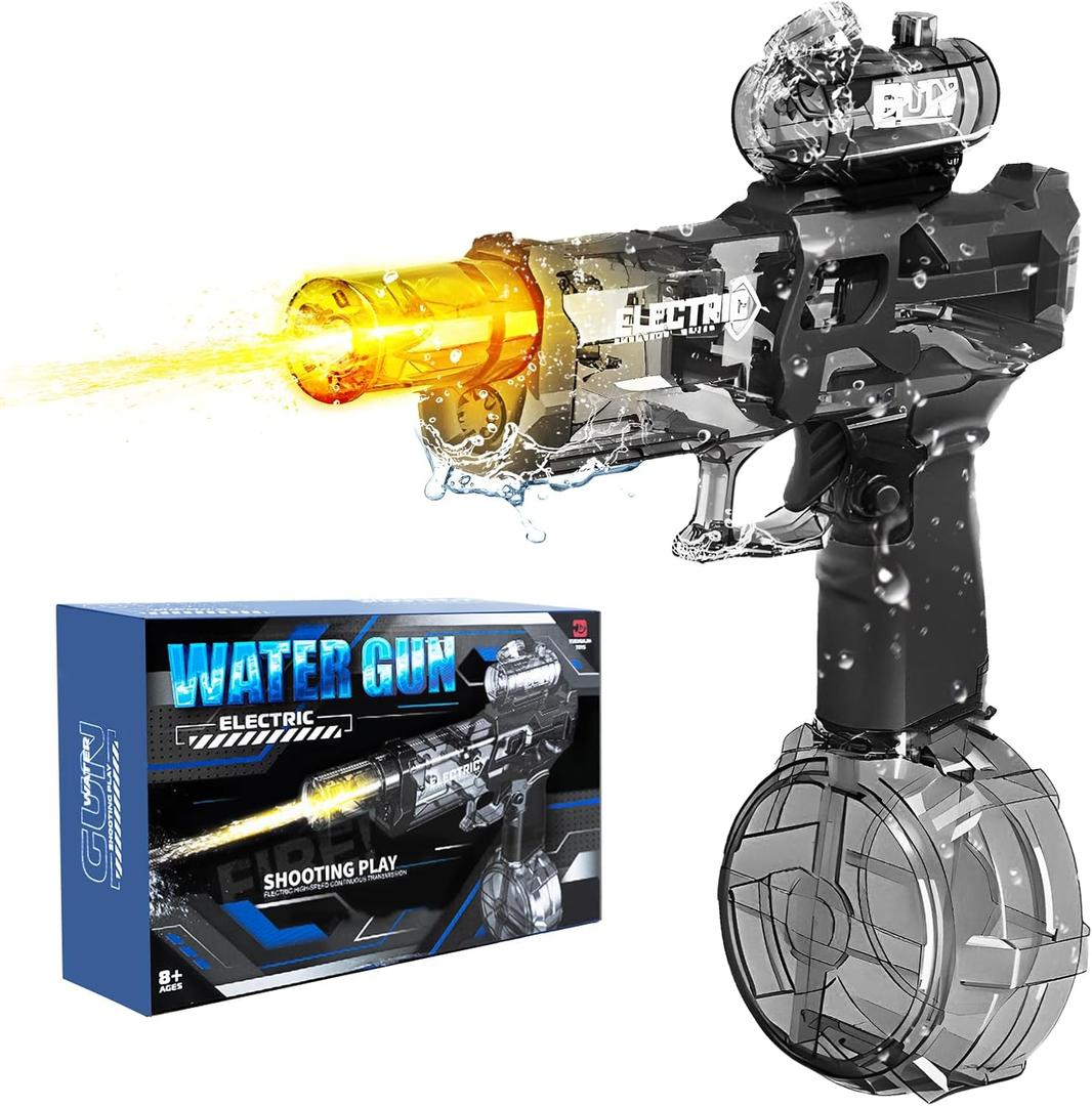 WaRiot Automatic Electric Squirt Gun for Adults Kids, Automatic Squirt Gun with 26FT Range, Super Blaster Soaker High Capacity Pistol for Beach Swimming Toy LED Electric Water Gun (1BK) (Black)
