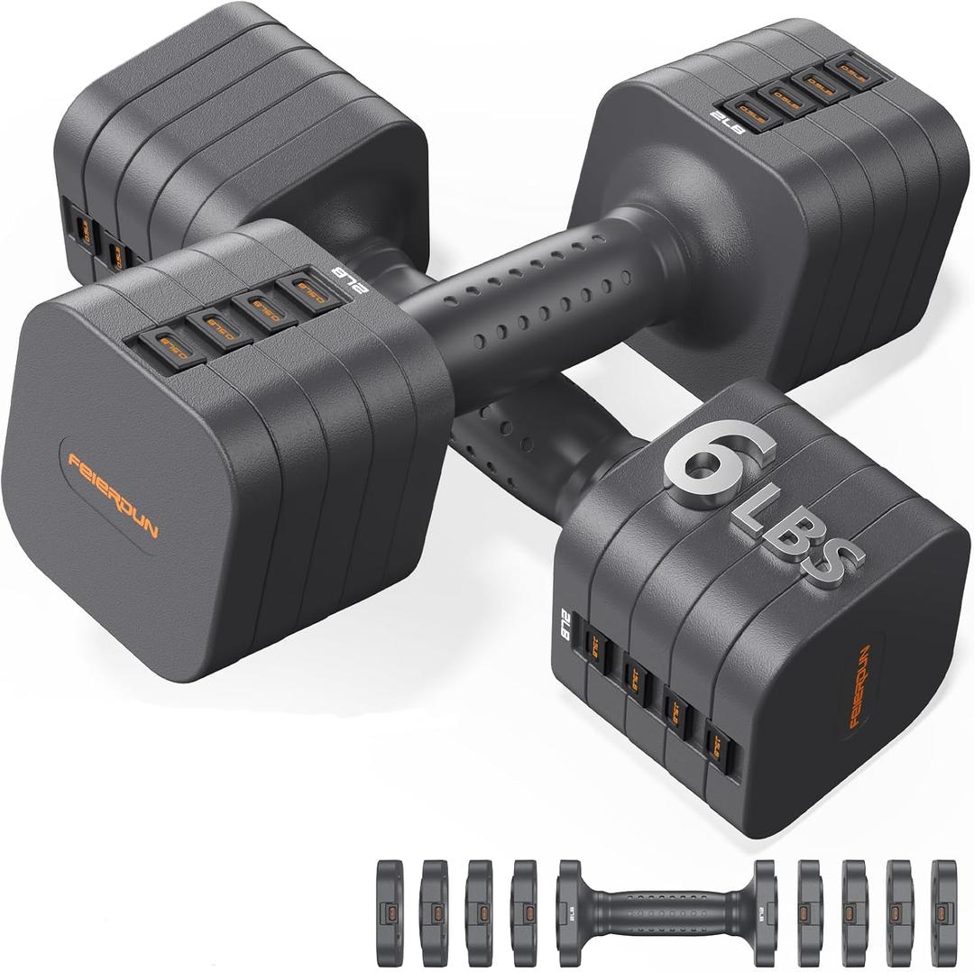 FEIERDUN DB3 5-in-1 Adjustable Dumbbell Set of 2, 12LBS/20LBS Hand Weights for Women, Men, 1s-Adjust Dual-Stable Dumbbell Set for Women Home Gym & Outdoor