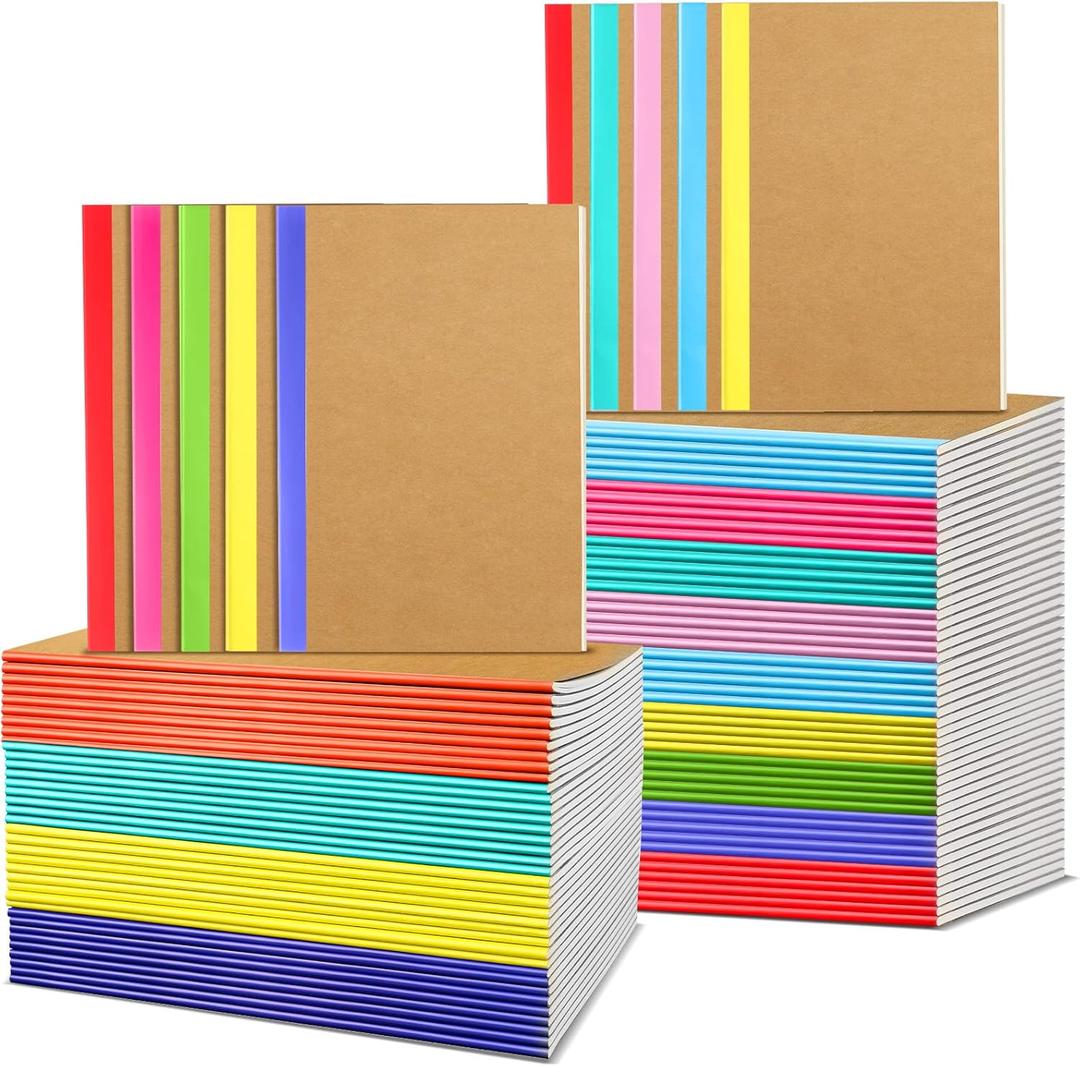 Handepo 100 Pack Composition Notebooks A5/A6 Ruled Lined Composition Kraft Notebooks Bulk Soft Cover Journals Travel Diary Memo for Students Classroom Office Supplies(A6,Colourful)