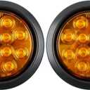 2Pcs 4 inchRed Round LED tail trailer light 12 LEDs IP67 Waterproof Stop Brake Turn Signal Reverse marker Tail Light Surface Mount, Light for boat trailer (4"Round Yellow 1)