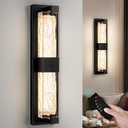 Battery Operated Resin Wall Sconce - Wireless Rechargeable Black Wall Light Dimmable LED Remote Wall Sconces Lighting Modern Cordless Vanity Light Fixtures No Wiring for Living Room Bedroom Bathroom (19 Inch)