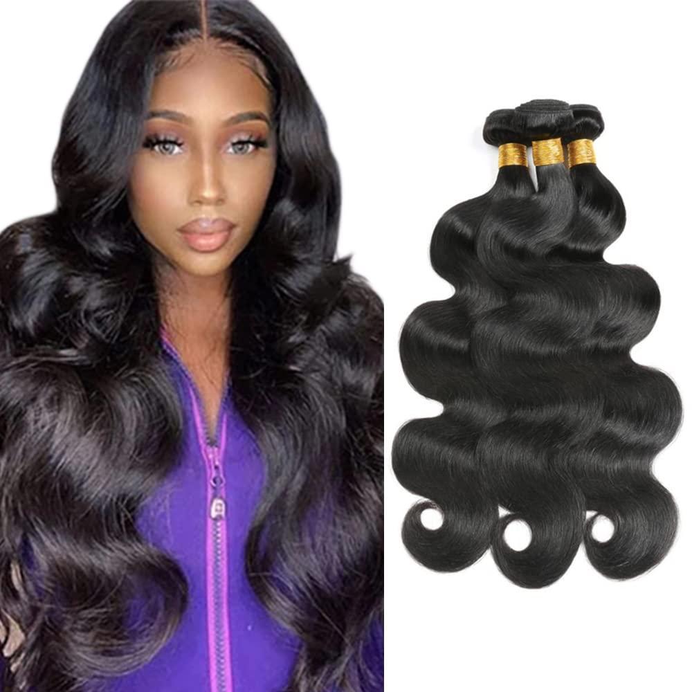 Body Wave Bundles Natural Black Human Hair 3 Bundles Brazilian 100% Unprocessed Virgin Extensions Double Weft Bundle 16 18 20 Inch