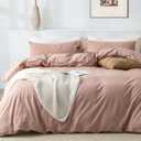 King Duvet Cover Set- 100% Washed Cotton 3 Pcs Soft Comfy Breathable Chic Linen Feel Bedding, 1 Duvet Cover and 2 Pillow Shams, Pink