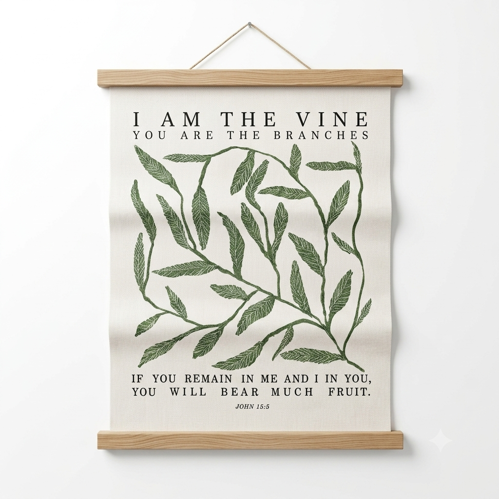 Bible Verses Wall Decor, John 15:5 I am the Vine Christian Wall Art With Wooden Poster Hanger, Scripture Wall Art, Bible Verse Wall Art Decor for Home Office Church, 12.5x17 Inch