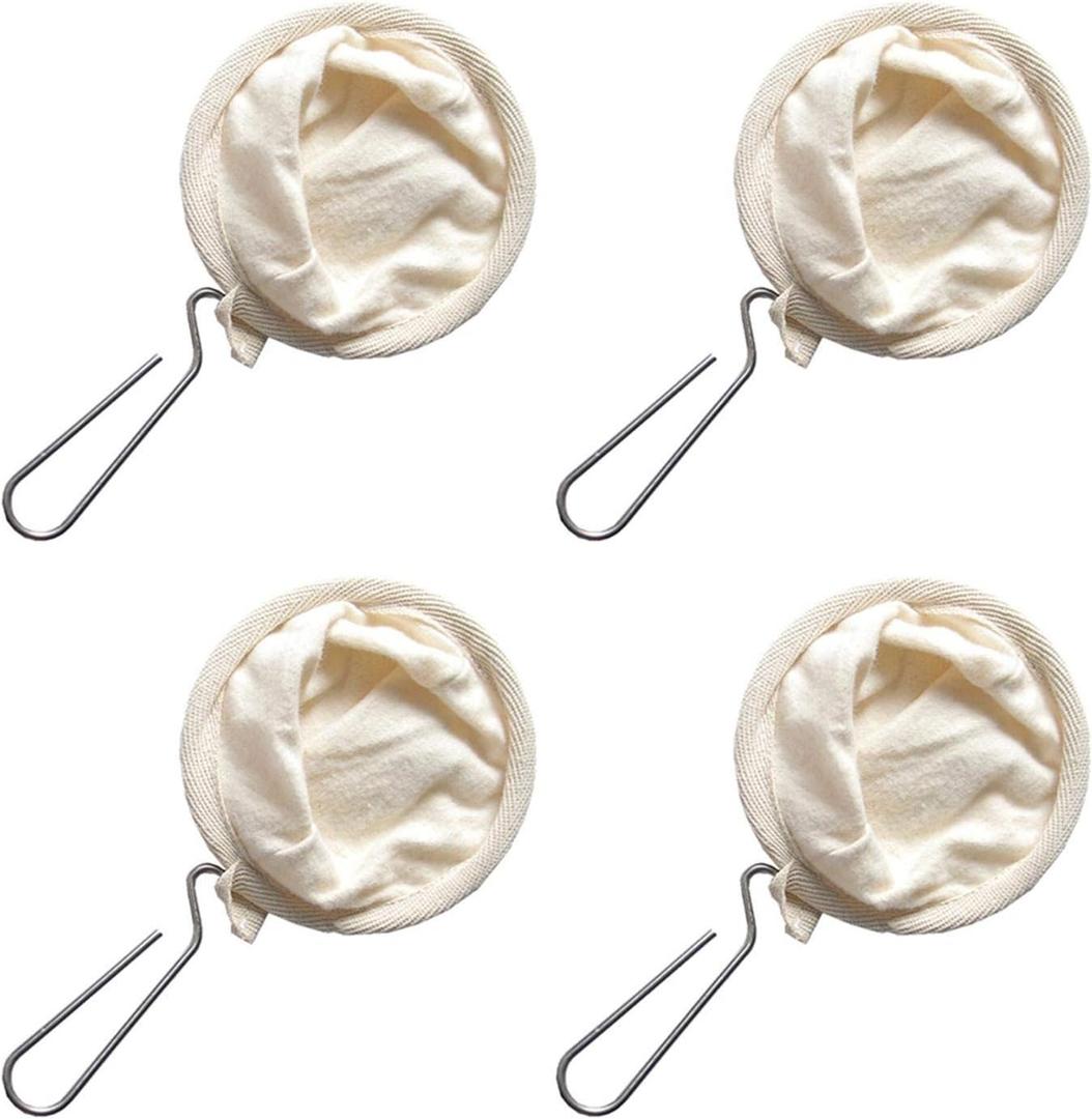 4Pcs Coffee Filter,Flannel Cloth Coffee Filter Strainers with Steel Handle,Reusable Flannel Coffee Dripper,Coffee Sock Filter Bag Coffee Cloth Strainers for Home Office Kitchen Use