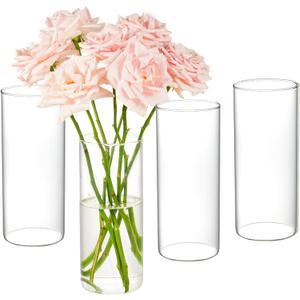 4pcs Glass Cylinder Vases for Centerpieces - 8 Inch Tall Glass Vases for Flowers, Hurricane Candle Holders Floating Candle Vase for Table Centerpiece Formal Dinners Home Decor