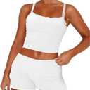 RUEWEY Womens Lace Trim Pajama Sets Sleeveless Crop Top and Fold Over Shorts 2 Piece Lounge Set PJ Set Tracksuit Outfits (Medium, White)