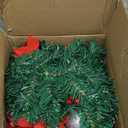 Christmas Garland with Lights, Pre-lit 9ft Christmas Decorations with 50 Warm White LED Lights, Berries, Balls, and Red Flower for Door, Stairs, Railing, Indoor, Outdoor, Battery Operated