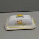 Enamel Butter Dish with Lid Vintage Enamelware Butter Keeper with Flower and Bird Patterns Farmhouse Butter Container Butter holder for Countertop Kitchen Decor (Orange)