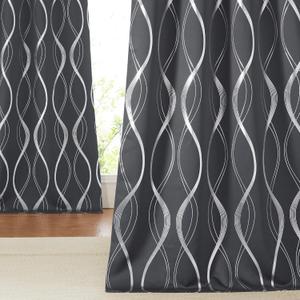 NICETOWN Extra Long Blackout Curtains for Large Window, Grey, 52" x 102", 2 Panels, Foil Printed Wave Lines Energy Saving Thermal Insulated Blackout Draperies for Kids Nursery Boys Bedroom