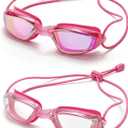 4 x Aegend Swimming Goggles with Adjustable Bungee Strap, No Leak Anti-Fog UV Protection Mirrored Swim Goggles for Adults