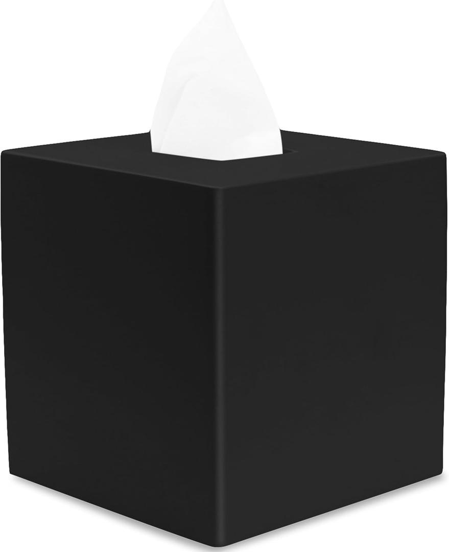 Matte Black Square Tissue Box Cover, Decorative Tissue Box Dispenser for Bathroom, Parlors, Office, Bedroom Dresser, Vanity Countertop, Nightstand, Car, and Desk