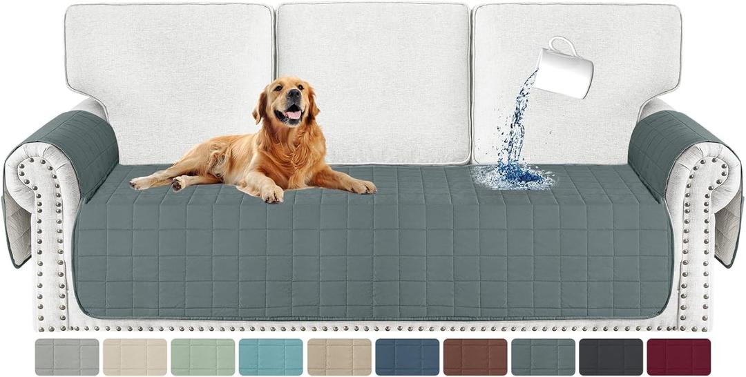 MAXIJIN Waterproof Oversized Couch Cover for Dogs Washable, Quilted Sofa Seat Cover for 3 Cushion Couch with Side Pockets, Non-Slip Furniture Protector for Pets Kids (Large Sofa, Dark Gray)