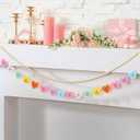 Hahafelt 2 Pcs Valentine's Day Garland Conversation Heart Banner Garland for Mantle Felt Valentines Candy Envelope Banner and Wood Bead Garlands for Mantle Fireplace Wall Decor(Candy Heart)
