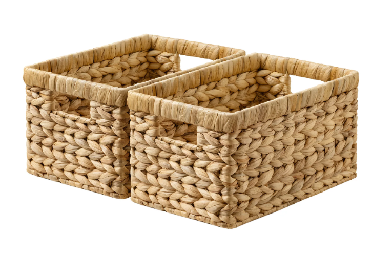 Rectangular Water Hyacinth Basket with Handles, 2 Pack 