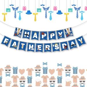 Happy Fathers Day Banner, Father's Day Banners, Blue Happy Daddy Day Sign Bunting Banner Garland for Fathers Day Home, Office, Fireplace, Wall Decor and Party Decorations Supplies Favors Props, Pack of 3