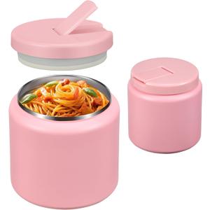 26oz Soup Thermo for Hot Food Kids with Buckle Lid Insulated Vacuum Food Jar Wide Mouth Leakproof Stainless Steel Lunch Container (Pink)