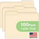 Woodlake Manila File Folders  Letter Size (8.5" x 11"), 1/3-Cut Oversized Tabs, 100 Pack, Heavyweight 120LB/220GSM Durable Paper Folders for Home, Office, School  Made in USA