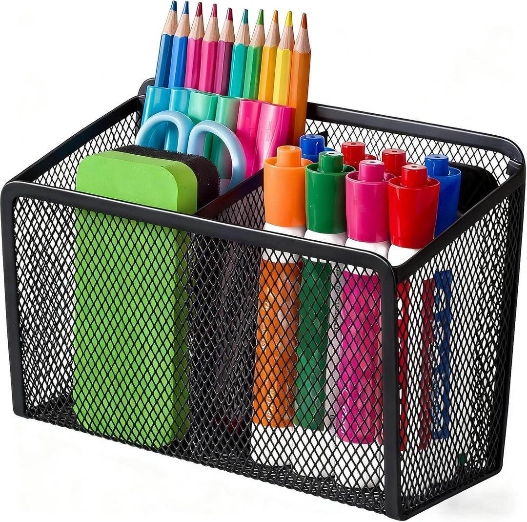 BEYGORM Magnetic Dry Erase Marker Holder for Whiteboard, Mesh Pen & Pencil Holder for Refrigerator, Strong Magnetic Basket for School Locker, Office & Classroom Organizer (Black, 1-Pack)